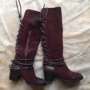 New Freebird by Steven Coal Boots Wine Suede Tall